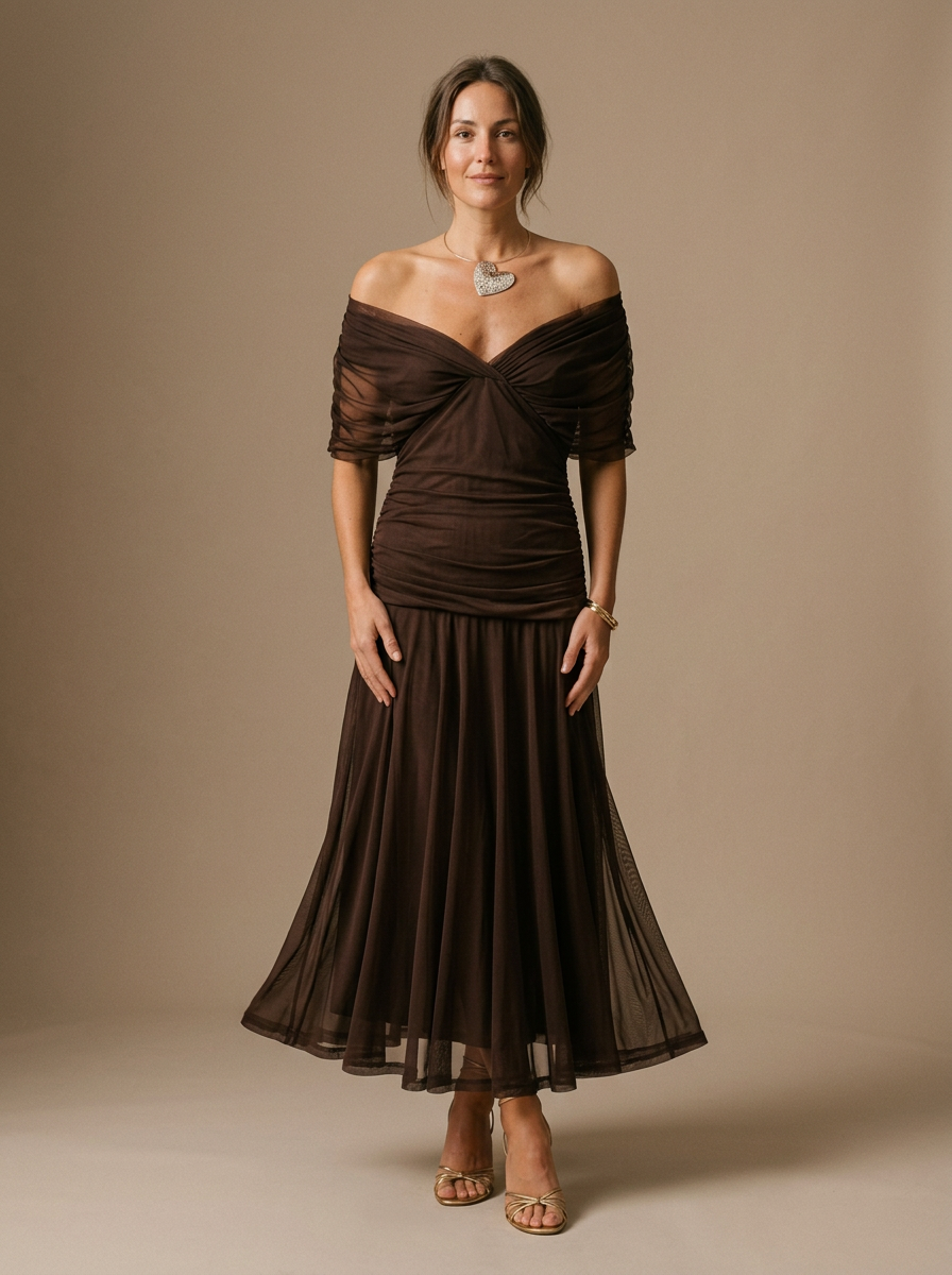 Women's Off-Shoulder Pleated Midi Dress