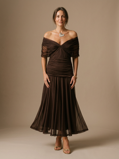 Women's Off-Shoulder Pleated Midi Dress