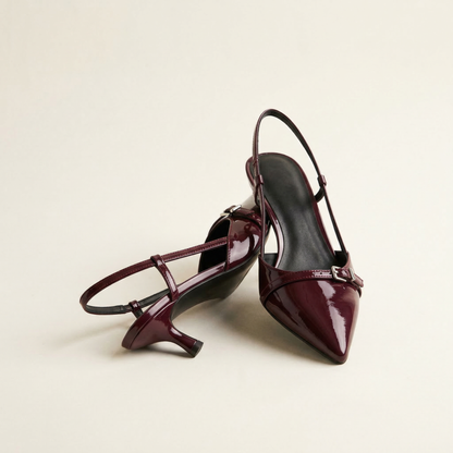 Women's Slingback Pumps Kitten Heel Buckle Detail
