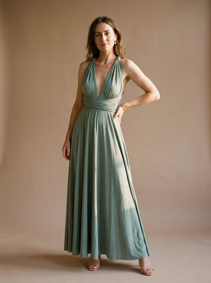 Women's Maxi Dress Knit Wrapped Bodice Flowing