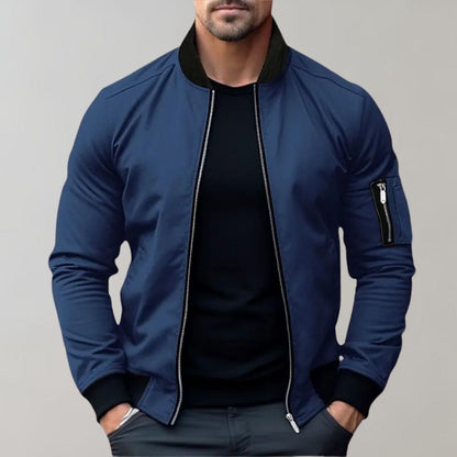 Men's Fitted Zip Up Bomber Jacket with Pockets - VibreMode