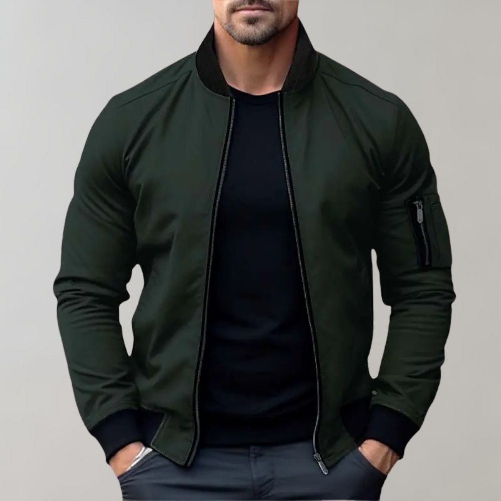 Men's Fitted Zip Up Bomber Jacket with Pockets