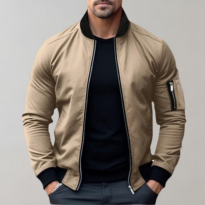 Men's Fitted Zip Up Bomber Jacket with Pockets