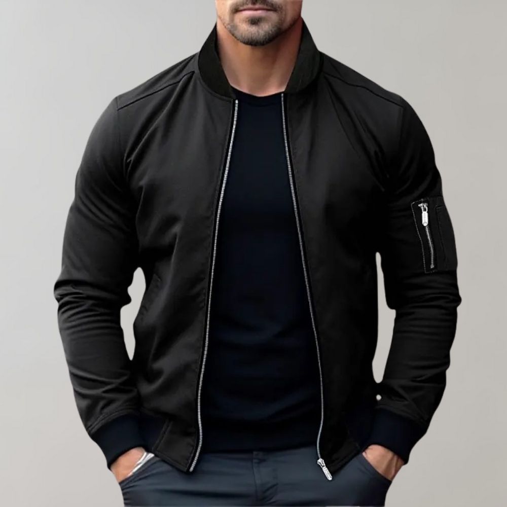 Men's Fitted Zip Up Bomber Jacket with Pockets