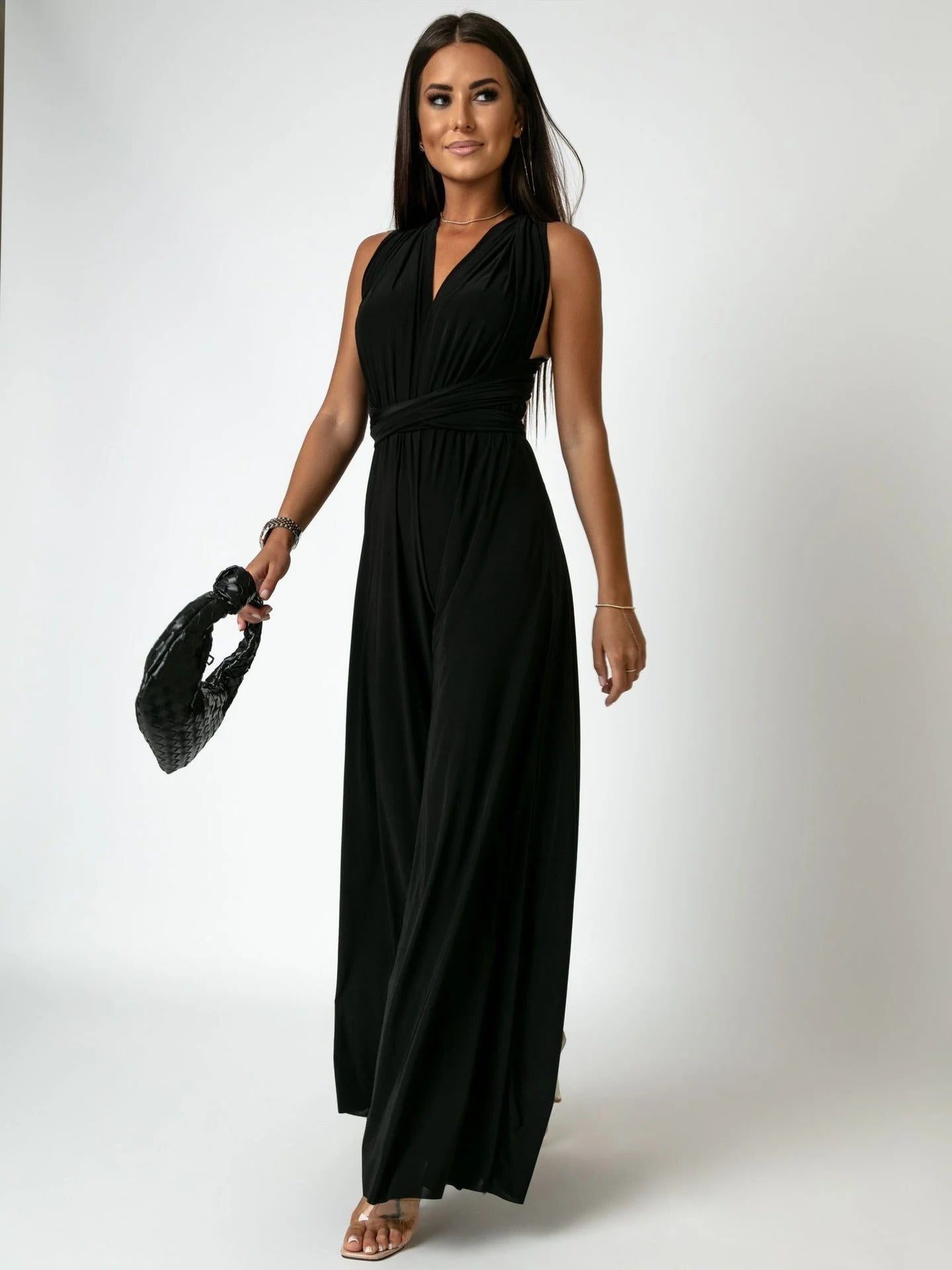 Women's Wide Leg Jumpsuit Deep V-Neck Wrap Blush - VibreMode