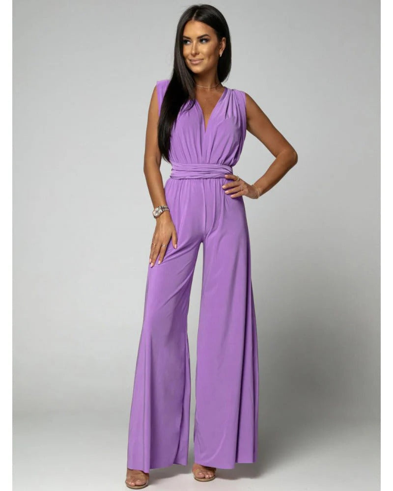 Women's Wide Leg Jumpsuit Deep V-Neck Wrap Blush