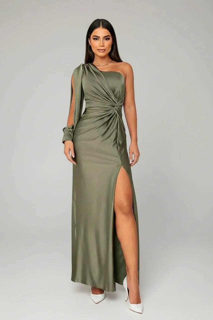 Women's One Shoulder Slit Maxi Dress