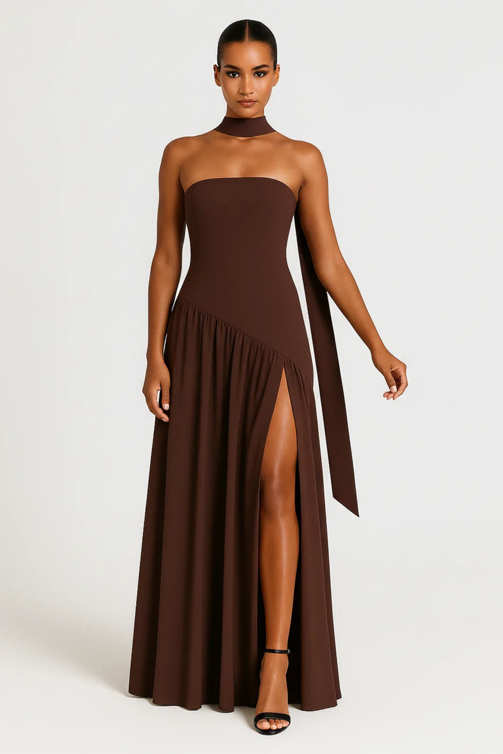 Women's Strapless Slit Maxi Dress