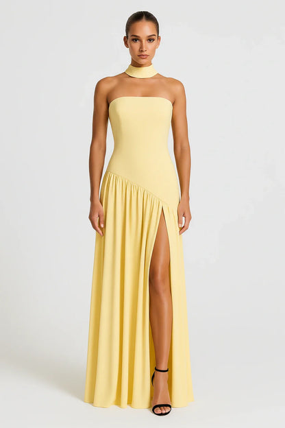 Women's Strapless Slit Maxi Dress - VibreMode