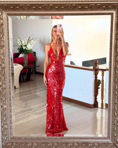 Women's Sequin Backless Wedding Guest Dress
