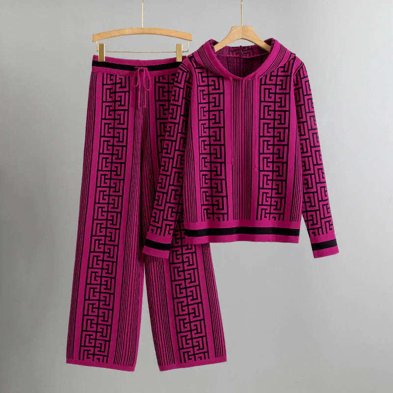 Women's Patterned Hoodie And Pants Set