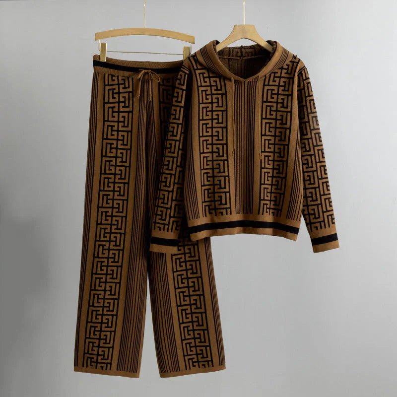 Women's Patterned Hoodie And Pants Set