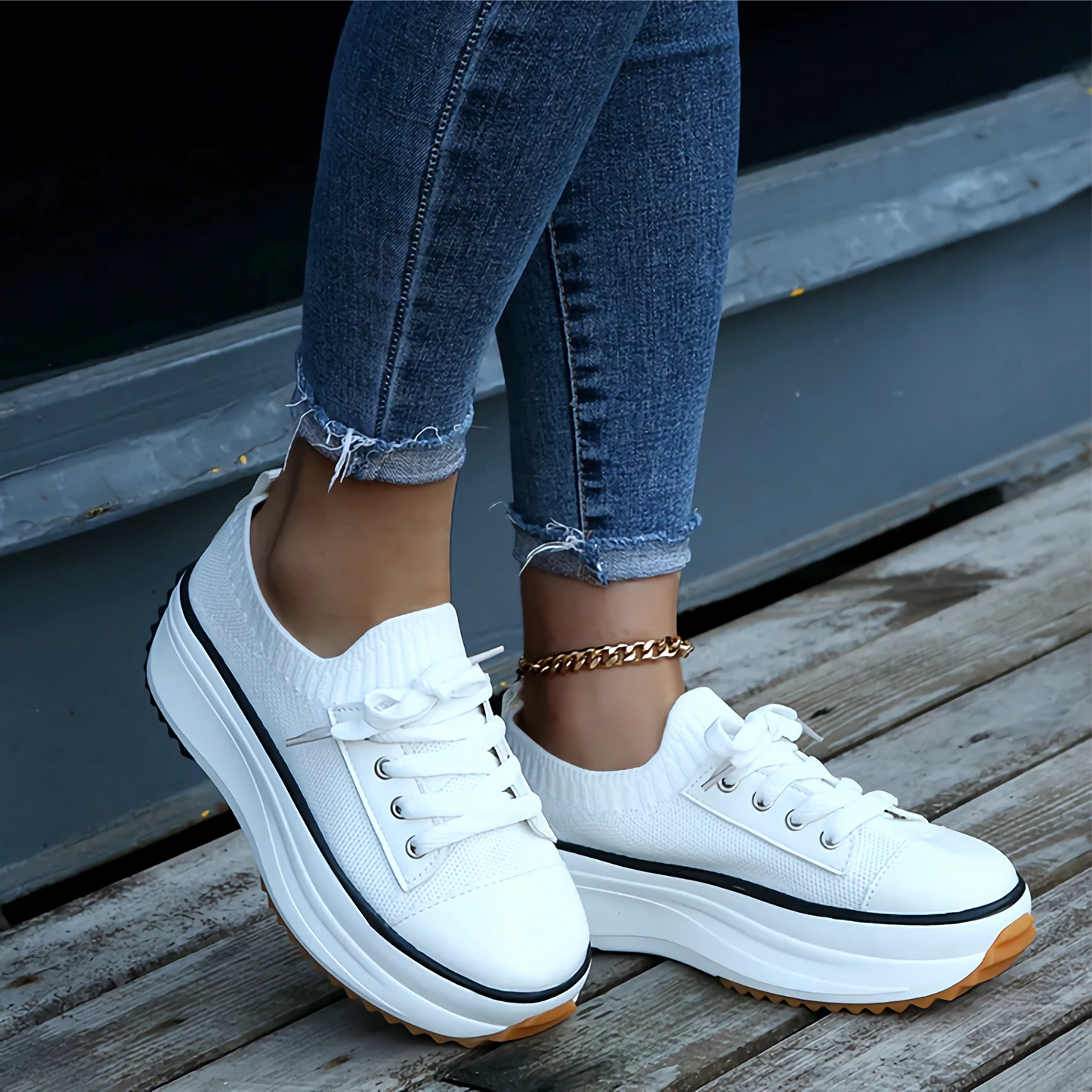 Women's Soft Knit Platform Sneakers Breathable Comfort - VibreMode