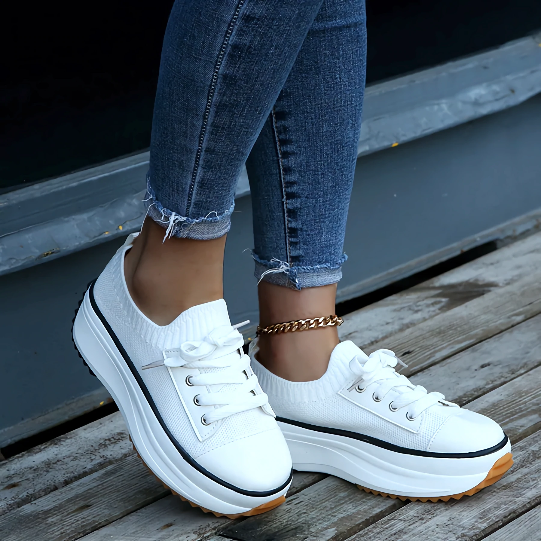 Women's Soft Knit Platform Sneakers Breathable Comfort - VibreMode