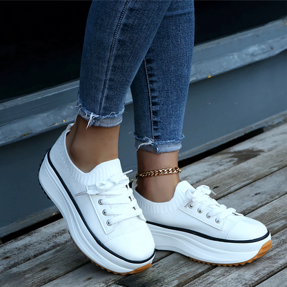 Women's Soft Knit Platform Sneakers Breathable Comfort - VibreMode