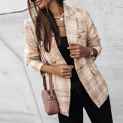 Women's Patterned Blazer Gold Buttons
