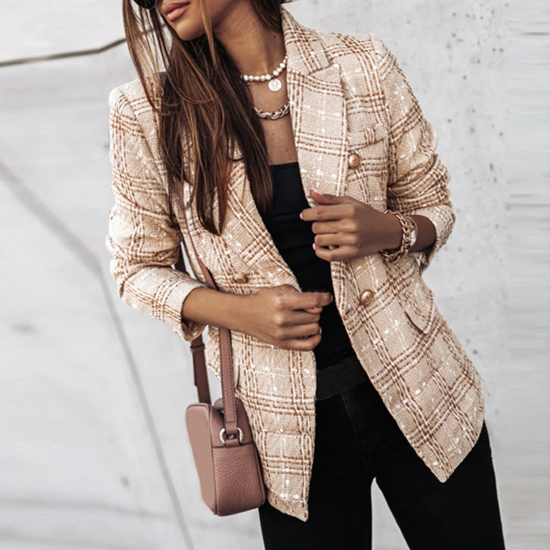 Women's Patterned Blazer Gold Button