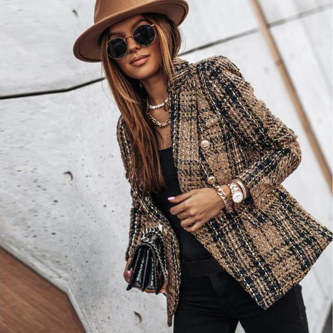 Women's Patterned Blazer Gold Button