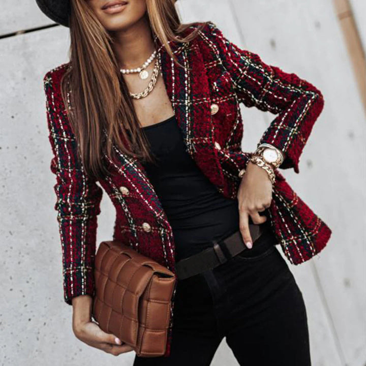 Women's Patterned Blazer Gold Buttons - VibreMode