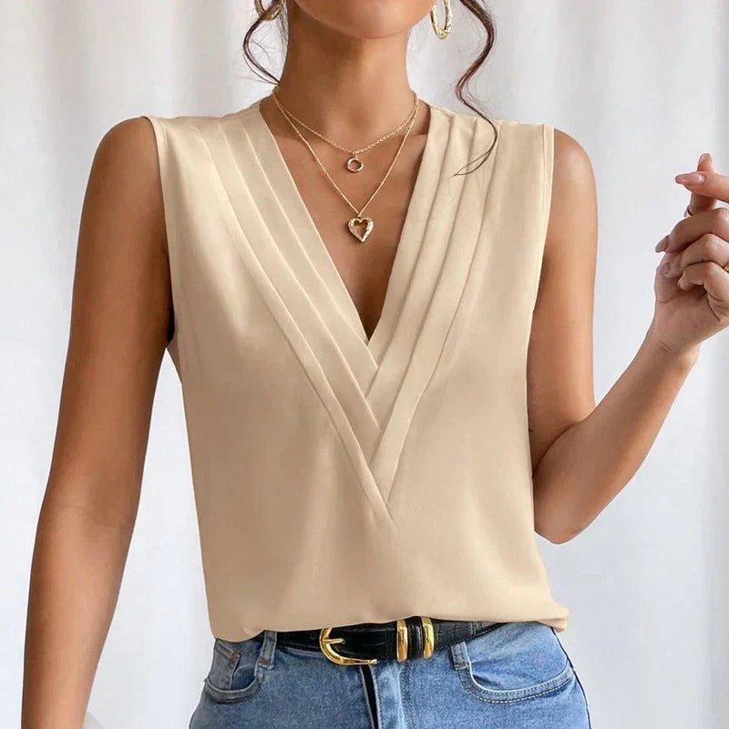 Women's Pleated V Neck Blouse