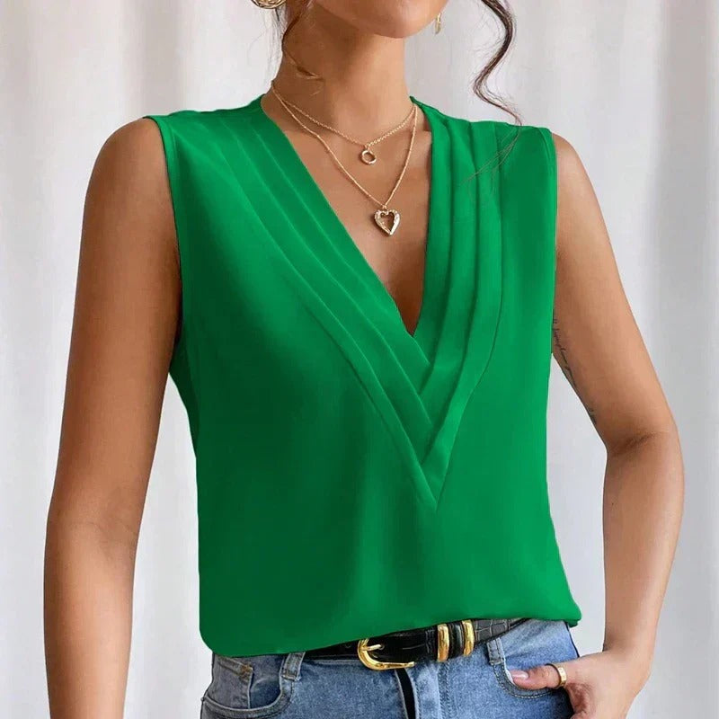 Women's Pleated V Neck Blouse