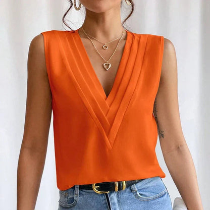 Women's Pleated V Neck Blouse