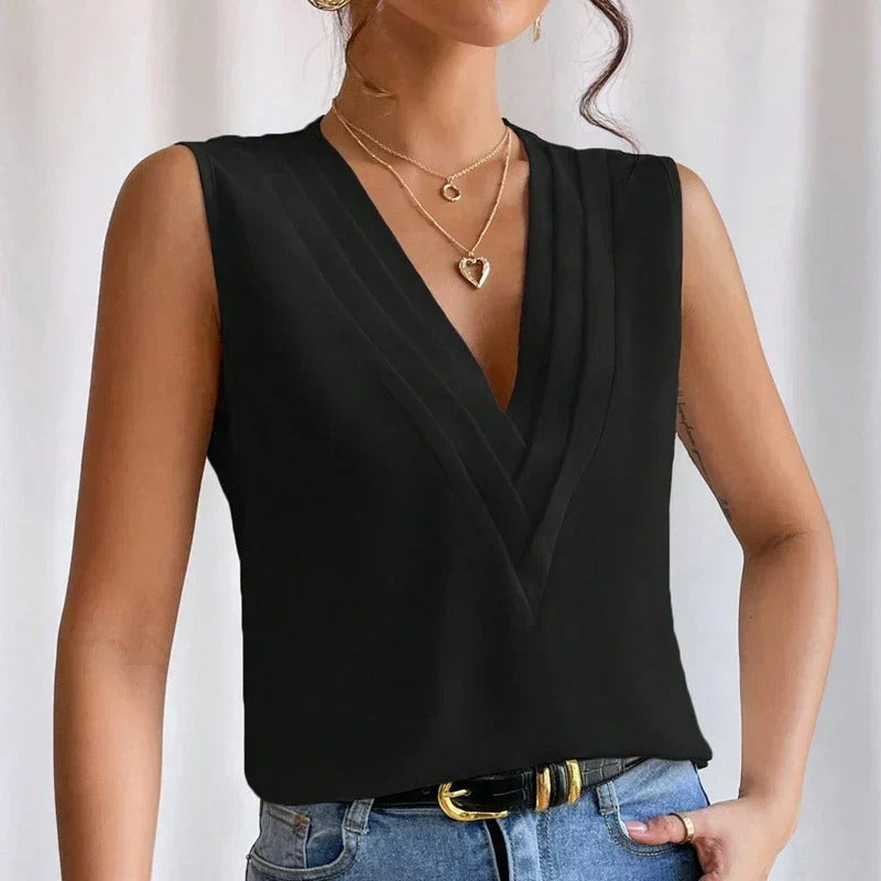 Women's Pleated V Neck Blouse