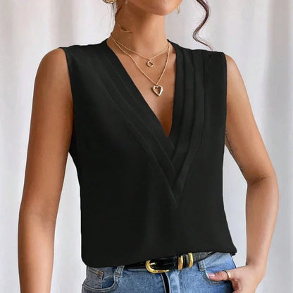 Women's Pleated V Neck Blouse