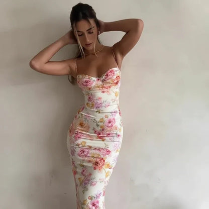 Women's Bodycon Midi Dress Spaghetti Strap