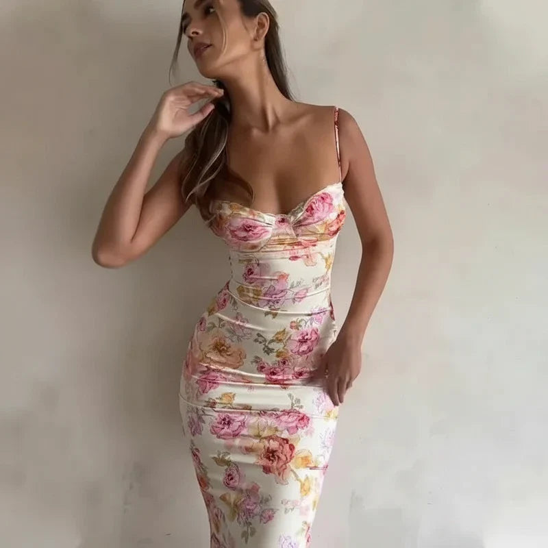 Women's Bodycon Midi Dress Spaghetti Strap