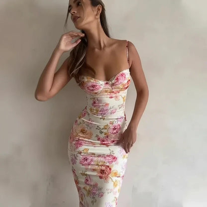 Women's Bodycon Midi Dress Spaghetti Strap