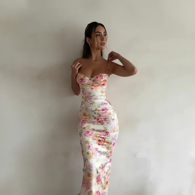 Women's Bodycon Midi Dress Spaghetti Strap - VibreMode