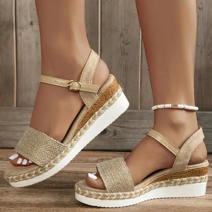 Women's Platform Sandals Sparkling Toe Strap Comfortable - VibreMode