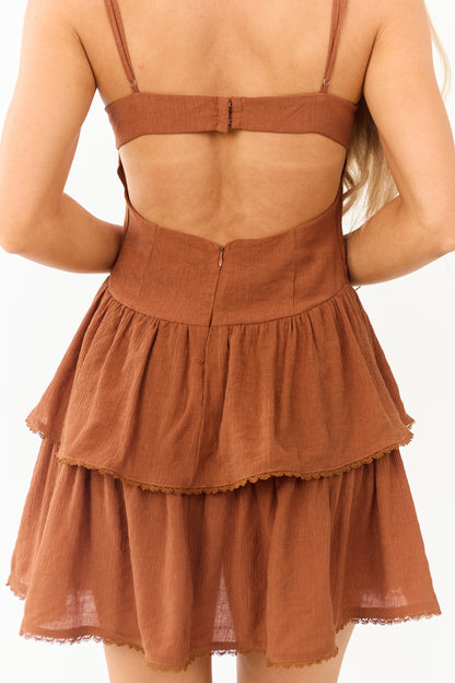 Women's Ruched Mini Dress Cut-Out Detail Tiered Black