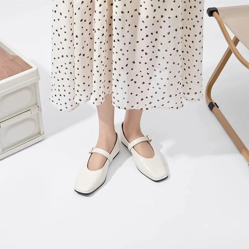 Women's Black Ballet Flats Square Toe Comfortable - VibreMode
