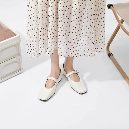 Women's Black Ballet Flats Square Toe Comfortable - VibreMode