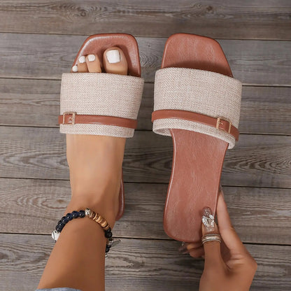 Women's Square Toe Flat Slippers Comfortable - VibreMode