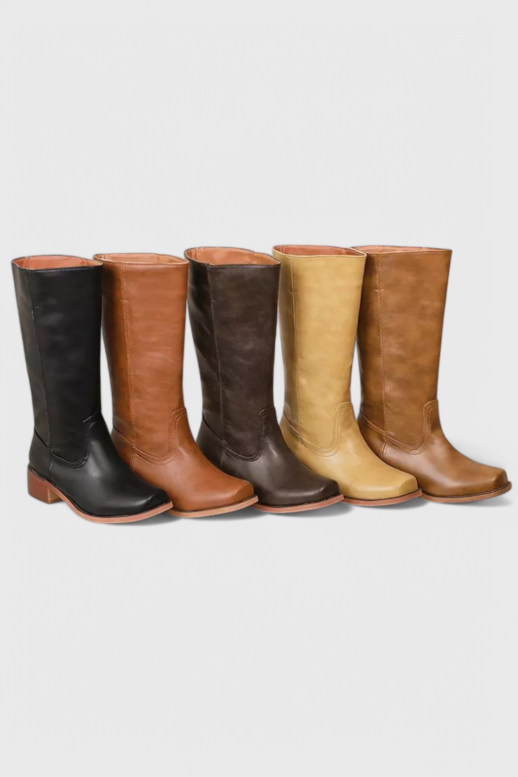 Women's Knee High Boots Stacked Heel Round Toe