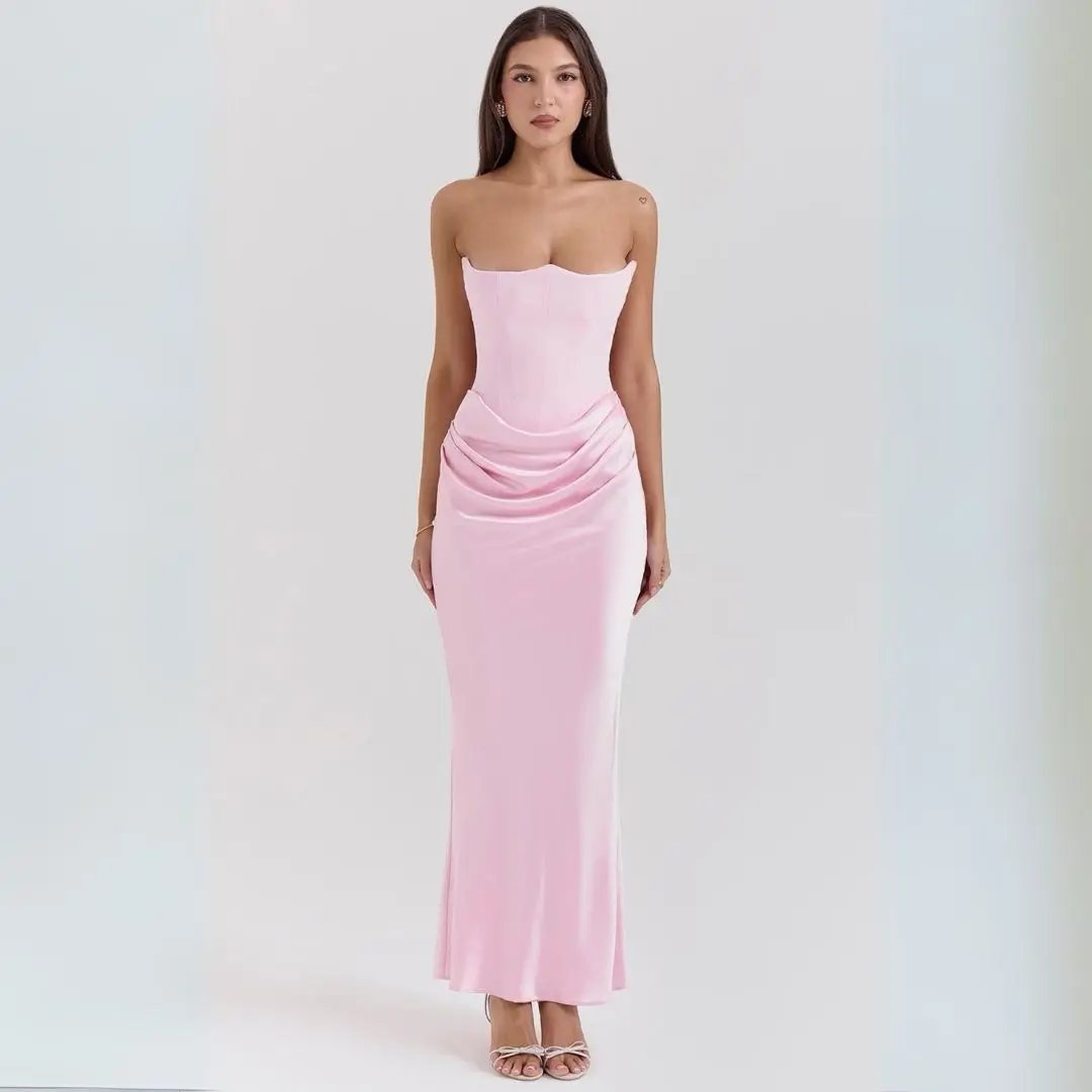 Women's Strapless Corset Maxi Dress Elegant Flowing - VibreMode