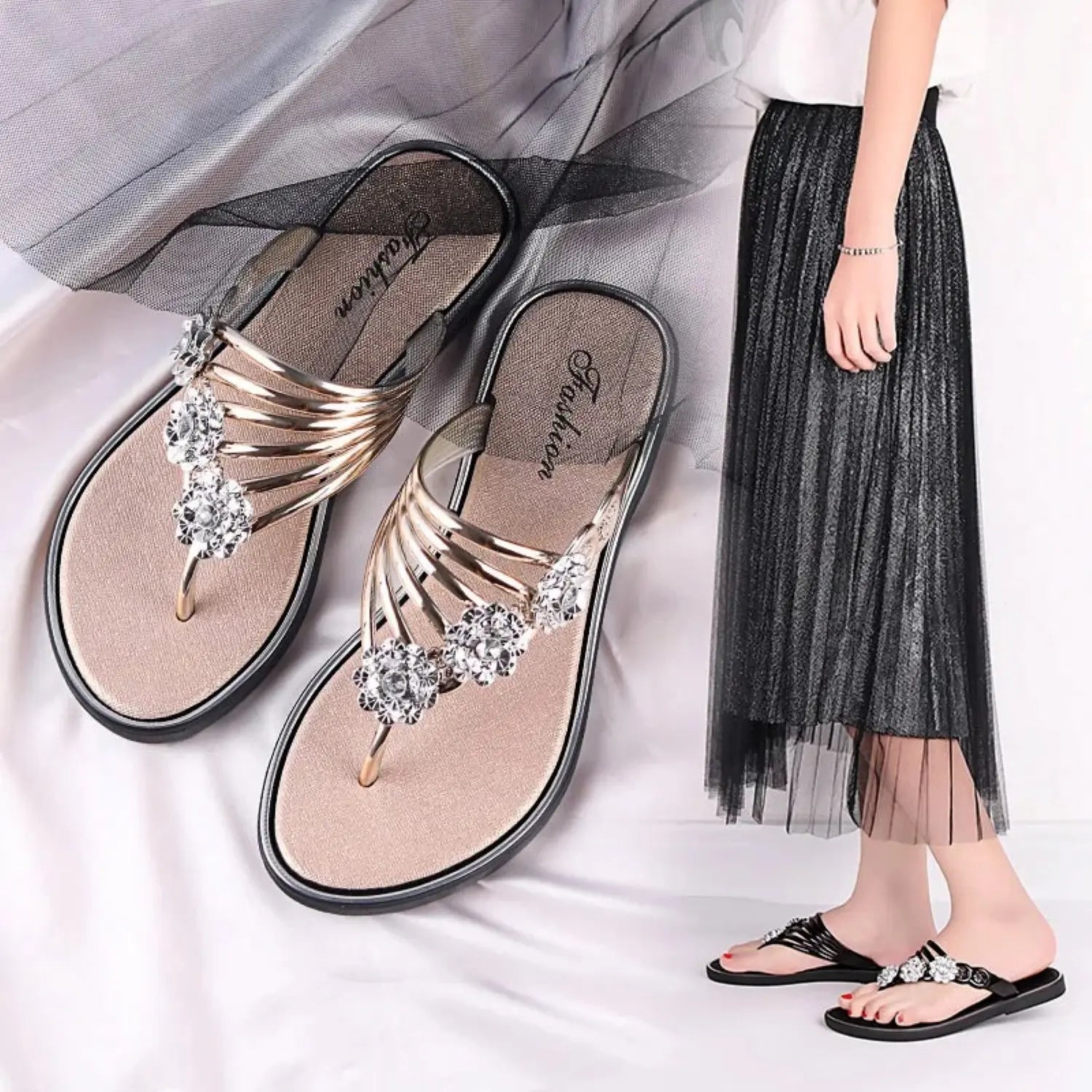 Strappy Sandals for Women – Chic Floral Embellishments