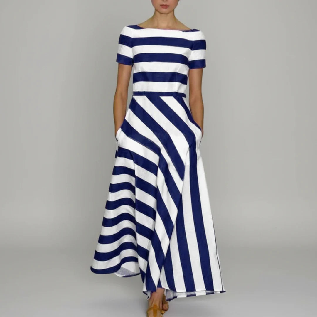 Women's Striped A-Line Midi Dress