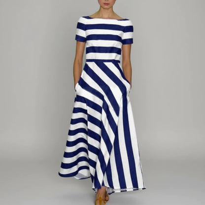 Women's Striped A-Line Midi Dress