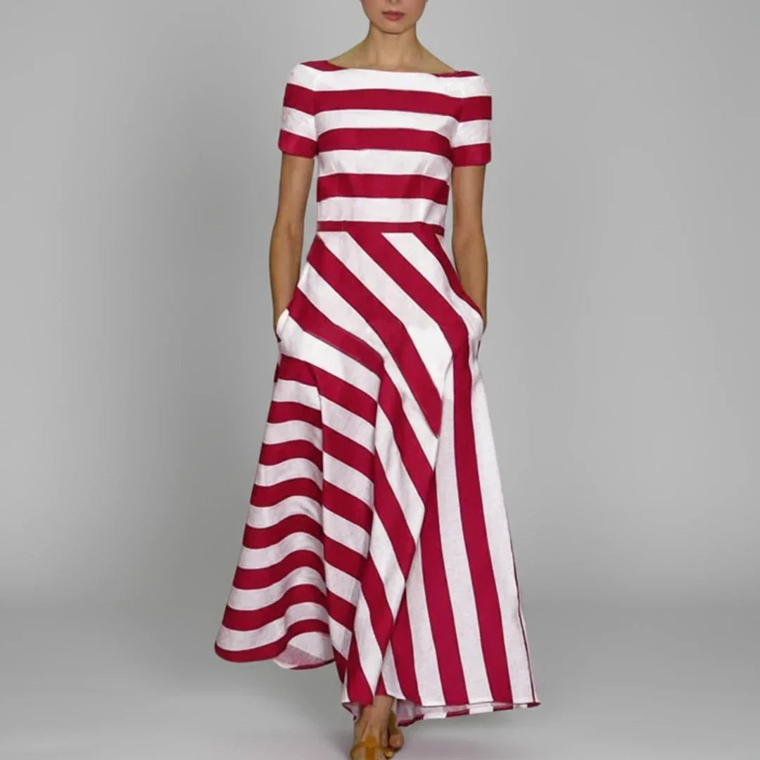 Women's Striped A-Line Midi Dress - VibreMode