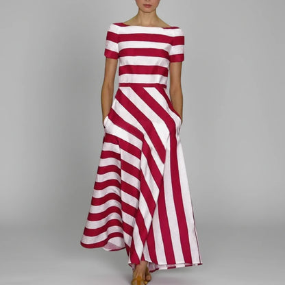 Women's Striped A-Line Midi Dress - VibreMode