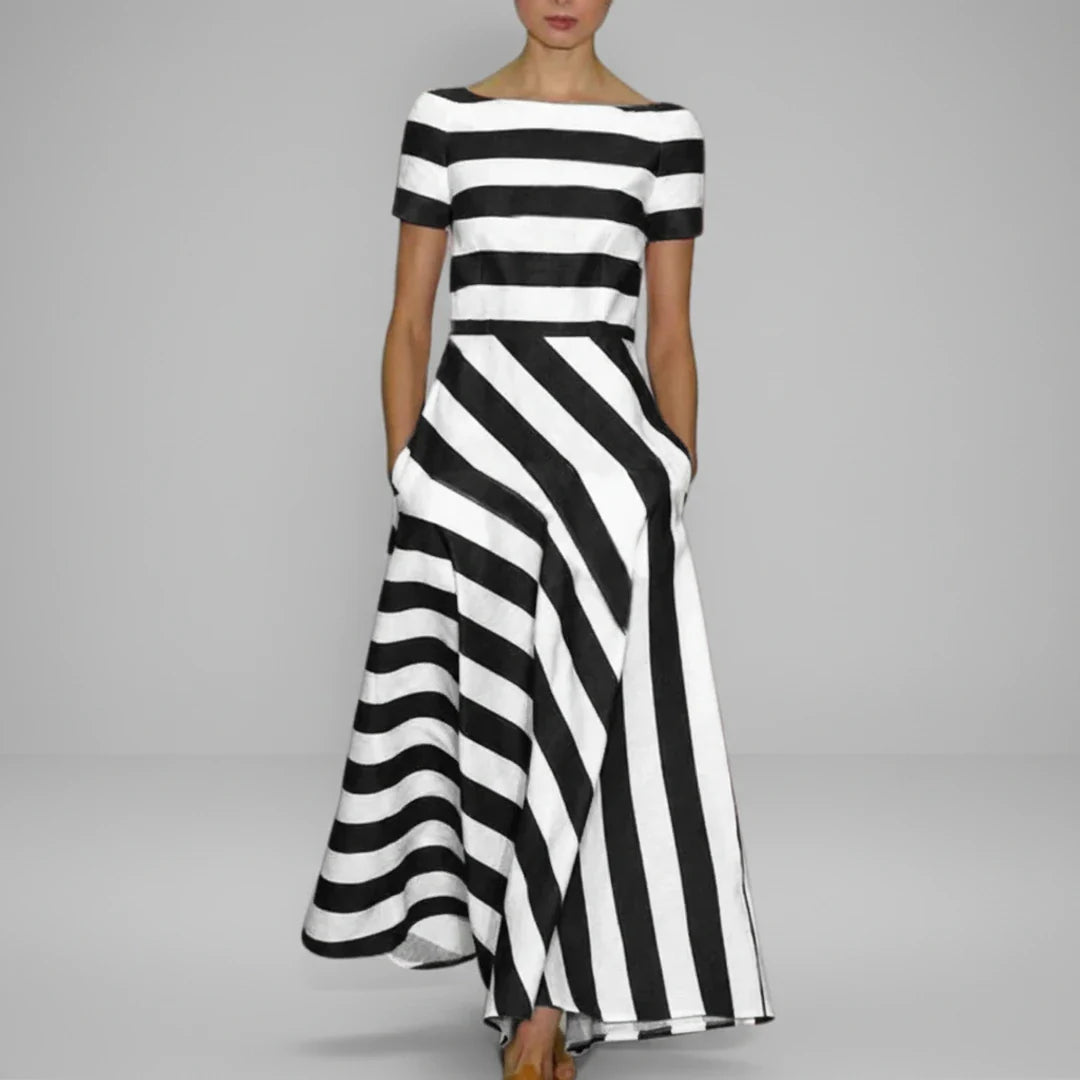 Women's Striped A-Line Midi Dress