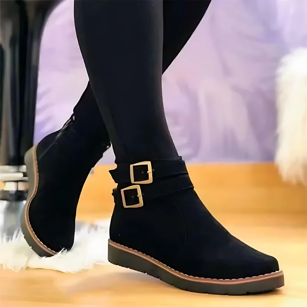 Women's Ankle Boots Leather Block Heel Black - VibreMode