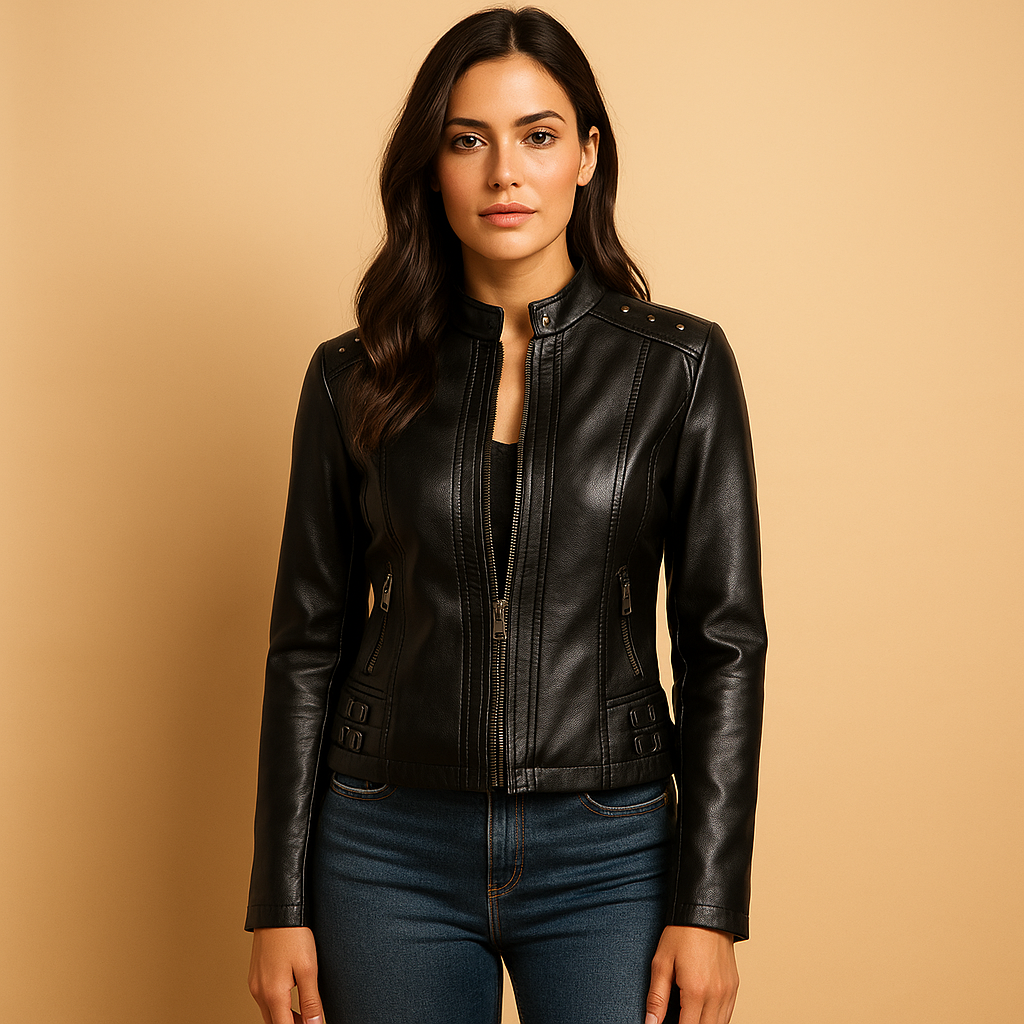 Feminine Leather Biker Jacket for Women - VibreMode