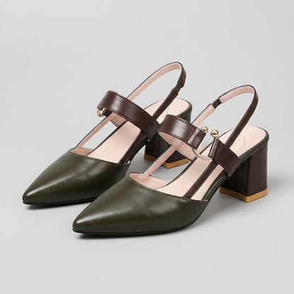 Women's Pointed Toe Slingback Shoes Block Heel Decorative Strap