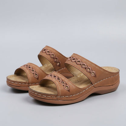 Hershey Women's Orthopedic Sandals Leather Cut-Out Strap Brown