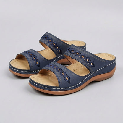 Hershey Women's Orthopedic Sandals Leather Cut-Out Strap Brown